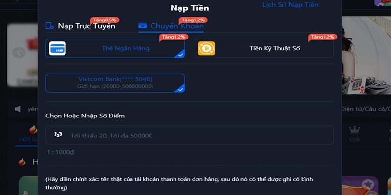 Những lưu ý quan trọng khi thao tác nạp tiền 98Win